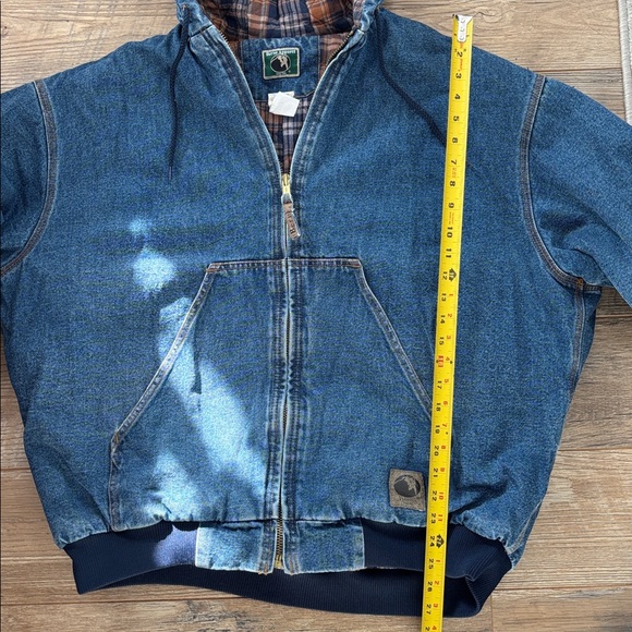 VTG Berne Men's 2XL Blue Denim Jean Bomber Hooded
Flannel Lined Jacket Coat - Picture 7 of 10